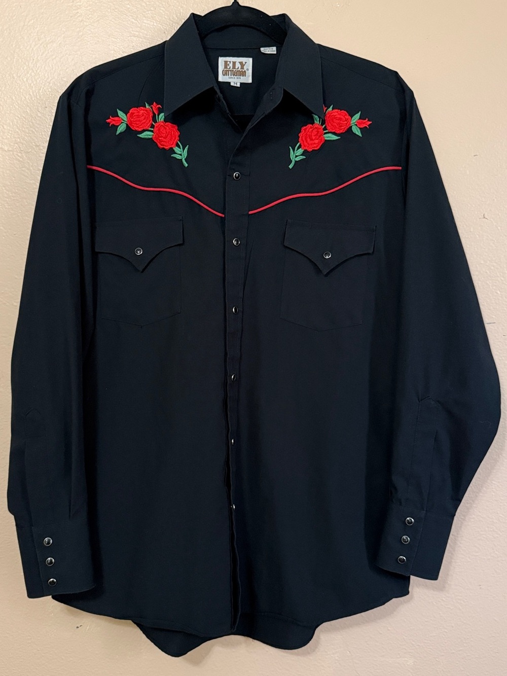 Black Western Shirt with Red Rose Embroidery